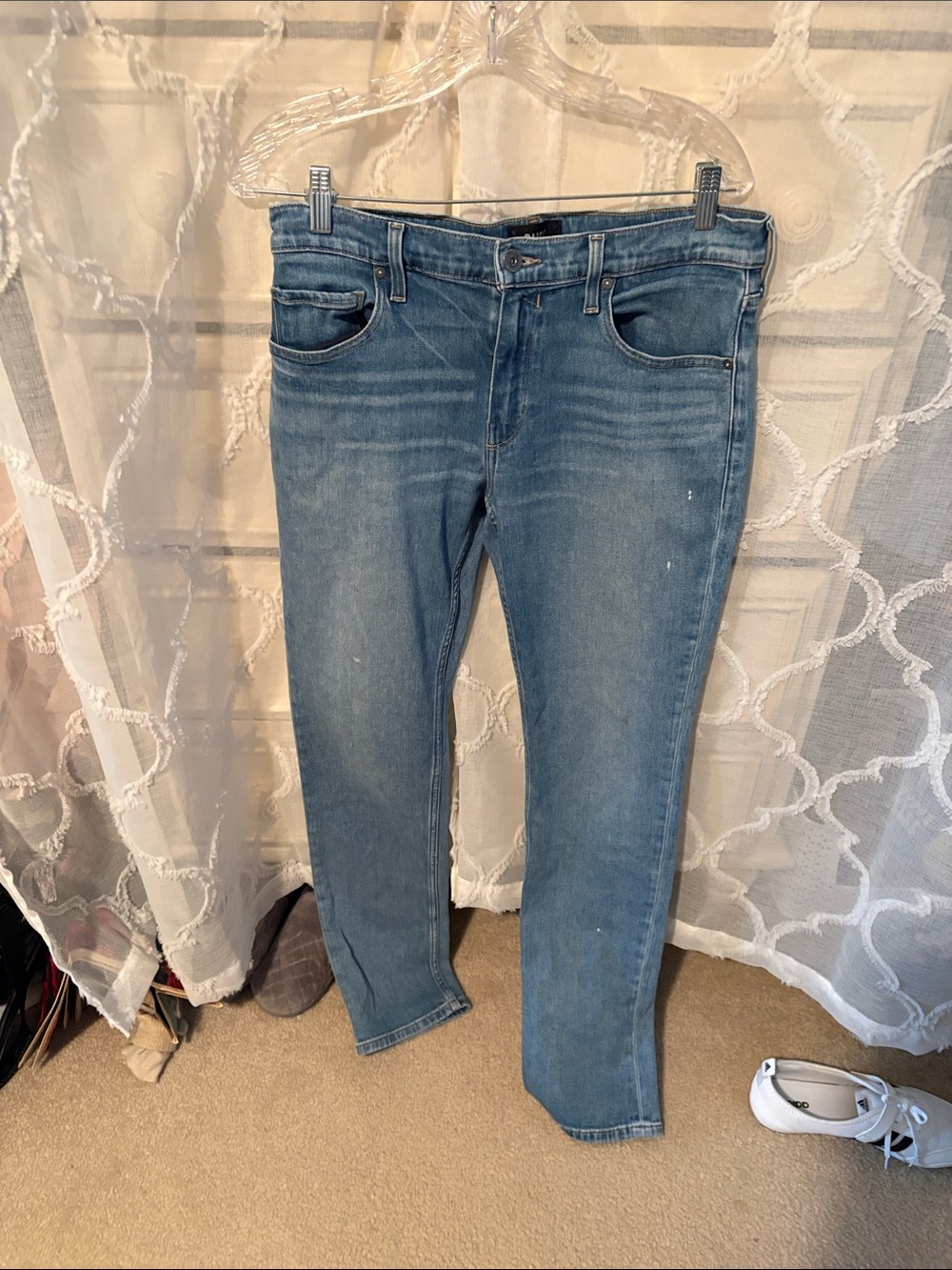 PAIGE Light Blue Denim Jeans with Leather Patch